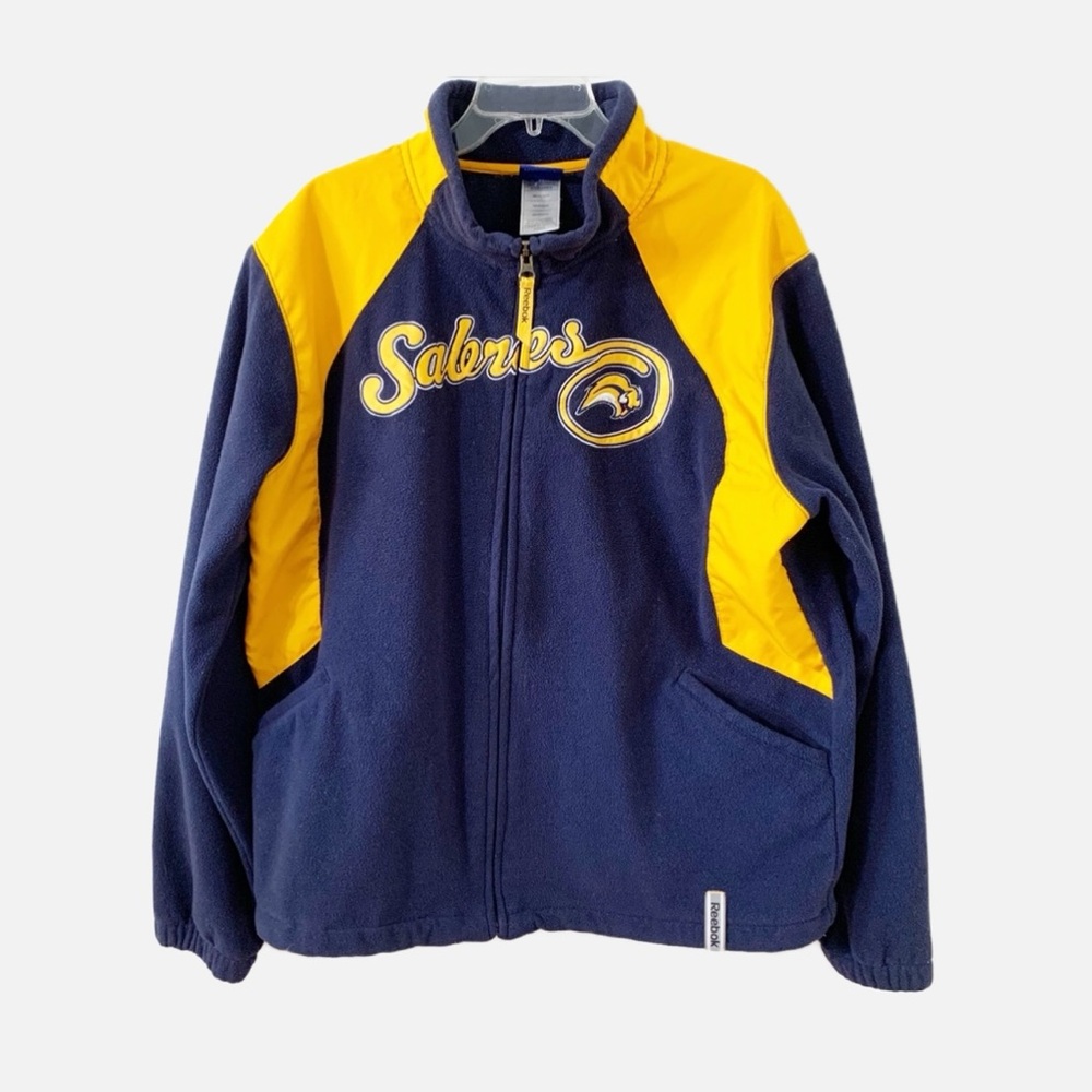 Reebok NHL Buffalo Sabres Fleece Full Zip Jacket Side Pockets Mock Turtleneck